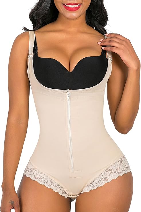 SHAPERX Women's Fajas Colombianas Shapewear Postpartum Tummy Control Body Shaper Butt Lifter Bodysuit Beige